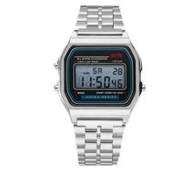 Montre de sport LED WR F91W, bracelet en acier, style tendance, montre-bracelet pas chère pour homme, montre électronique multifonction pour femme