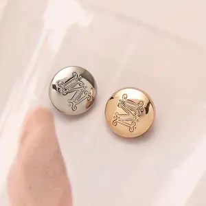 Engraved brand name logo sewing alloy clothes metal shank buttons wholesale women garment hardware accessory