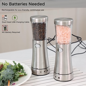 Modern Rechargeable Stainless Steel Salt <b>Pepper</b> Grinder Set Ceramic Core <b>Pepper</b> <b>Mill</b> LED Light Adjustable <b>Large</b> Capacity Home - Product Image 3