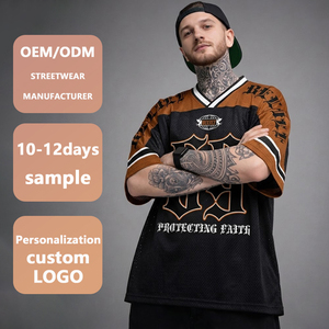 Camiseta Deportiva Retro Personalizada <span class=keywords><strong>de</strong></span> Fútbol <span class=keywords><strong>Americano</strong></span>, Estilo Urbano, con Número 69, Estampado Gráfico, Corte Holgado, Cuello en V, para Hombre - Product Image 1