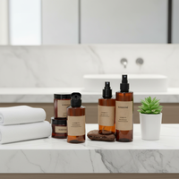 Set Kemasan Kosmetik Kosong Amber 50ml/100ml/150ml/200ml/280ml Botol Plastik Daur Ulang dengan Pompa Semprot dan Sablon untuk Sampo