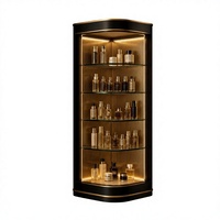 Gebogene Glas-Schönheitsvitrine LED-Hintergrundbeleuchtete Eckvitrine Gold Kosmetik-Verkaufsregal
