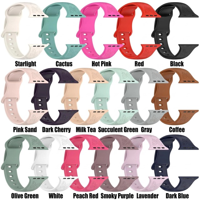 Compatible with Apple Watch Bands: IWatchs8 Laser-engraved Embossed butterfly Pattern Silicone Band with Figure-8 Clasp