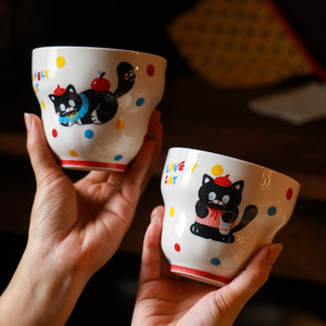 Lovely Cat Ceramic Cup With Polka Dots And Kitten Design For Coffee Lovers - Product Image 2