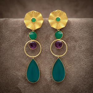 <b>Silver</b> Handmade Gold Plated Drop Earrings with Quartz Boho Ethnic Fashion Earrings for <b>Women</b> & Unisex - Product Image 3