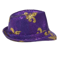 Chapeau de cowboy HLC ACC à sequins Fleur de Lys pour Mardi Gras, chapeau Fedora noir à sequins, accessoire de costume pour défilé de carnaval de la Nouvelle-Orléans