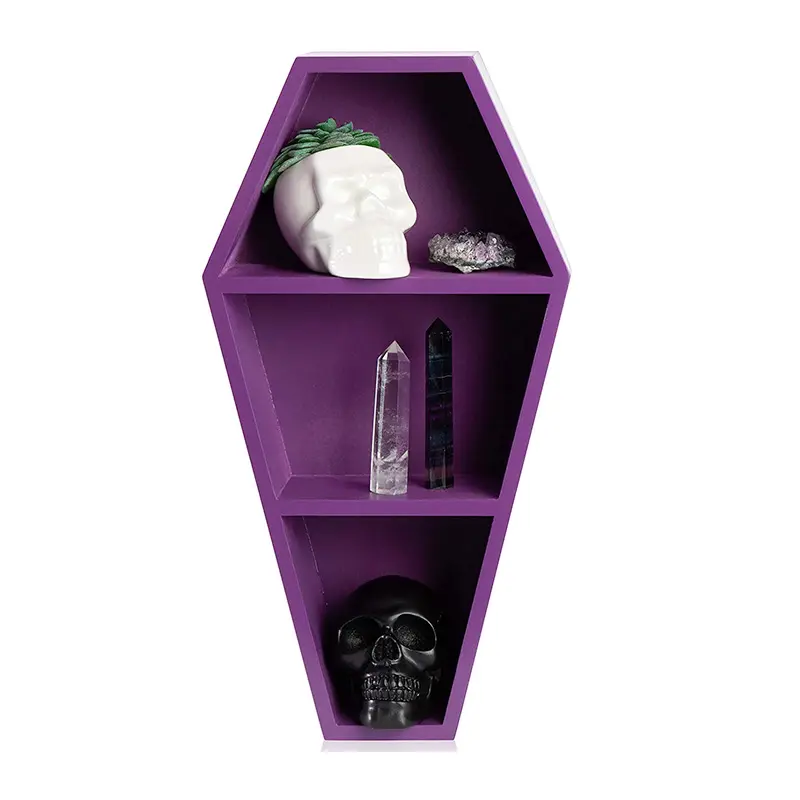 Jinnhome Coffin Shelf Spooky Gothic Decor for Home Noble Purple Floating Wooden Shelf for Wall Mounted or Self Table Standing