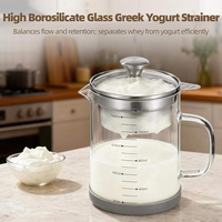 Pembuat Yogurt dari Kaca Borosilikat Tahan Panas, Saringan, dan Pitcher dengan Filter Jaring Stainless Steel yang Dapat Digunakan Kembali untuk Yogurt Yunani dan Kedelai