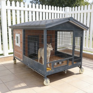 <span class=keywords><strong>Maison</strong></span> pour animaux de compagnie moderne pliable en acier inoxydable et bois pour petits animaux, cage extérieure imperméable, blanche - Product Image 3
