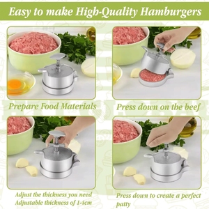 Presse à hamburgers manuelle à épaisseur réglable - Machine à galettes antiadhésive pour hamburgers faits <span class=keywords><strong>maison</strong></span>, viande de bœuf et de poulet - Product Image 3