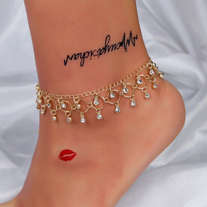 Nouvelle Chaîne de Cheville en Alliage Tendance avec Strass en Cristal et Pendentif Gland pour <span class=keywords><strong>Femme</strong></span>, Bijou de Cheville pour Pieds Nus, Style Plage - Product Image 1