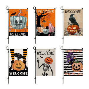 Personnalisé Halloween Lin Oxford <span class=keywords><strong>Tissu</strong></span> Jardin Drapeau Coloré Décoration Extérieure avec Imprimé Gobelins Squelettes Décor À La Maison Citrouilles - Product Image 1