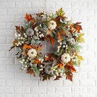 Guirlande de fleurs en soie décorées de citrouilles, style transfrontalier, couronne de porte, ambiance automne américaine, nœud de Noël