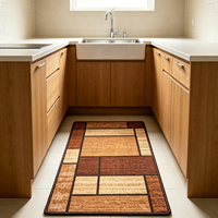 Modern Rectangular Brown Geometric Block Polyester Kitchen Rugs Non Slip PVC-Coated Backing Water Absorbent Stain Resistant Easy
