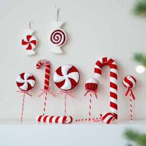 2025 nouveau rouge et blanc décoratif mousse canne à sucre sucette pendentif arbre de noël ornements décorations - Product Image 2