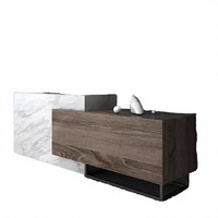 Comptoir de réception commercial moderne en MDF avec rangement intégré, idéal pour salons de beauté, coiffeurs, hôtels et écoles
