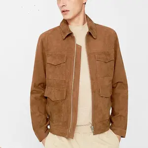 Latest Design Men Streetwear Zip Life 100% Leather Plain Jacket