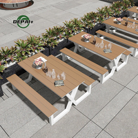 Table de pique-nique commerciale d'extérieur en bois pour patio, ensemble de tables et bancs de pique-nique en bois pour parc public
