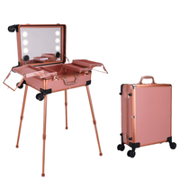 Valise à roulettes professionnelle OBOX pour maquillage, grand miroir LED, audio, cosmétique, maquillage