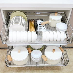 Panier de rangement coulissant moderne en acier inoxydable à 3 côtés, fermeture douce, chromé, étanche, à 2 niveaux pour tiroir de cuisine - Product Image 4