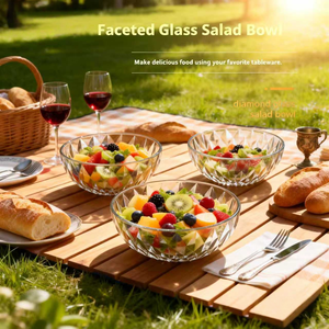 Juego de Tazones de Vidrio con Diseño de Diamantes, Transparentes, para Ensaladas, Postres y Frutas, de Grado Alimenticio, para Hogar, Cocina, Fiestas, Bodas, Venta al por Mayor - Product Image 1