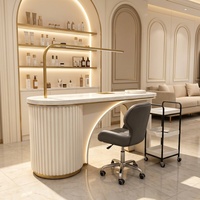 Table de manucure de luxe avec chaise en velours assortie, éclairage LED blanc, finition dorée, mobilier de salon, vente en gros