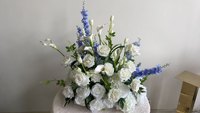 Magnifiques fleurs artificielles en rose et hortensia, faites à la main, grande taille, bleu et blanc, pour chemins de table de mariage et décoration de sol.