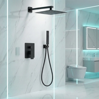 Ensemble de douche noir minimaliste haut de gamme avec système de mitigeur cascade et pluie, pour villa et hôtel, encastré