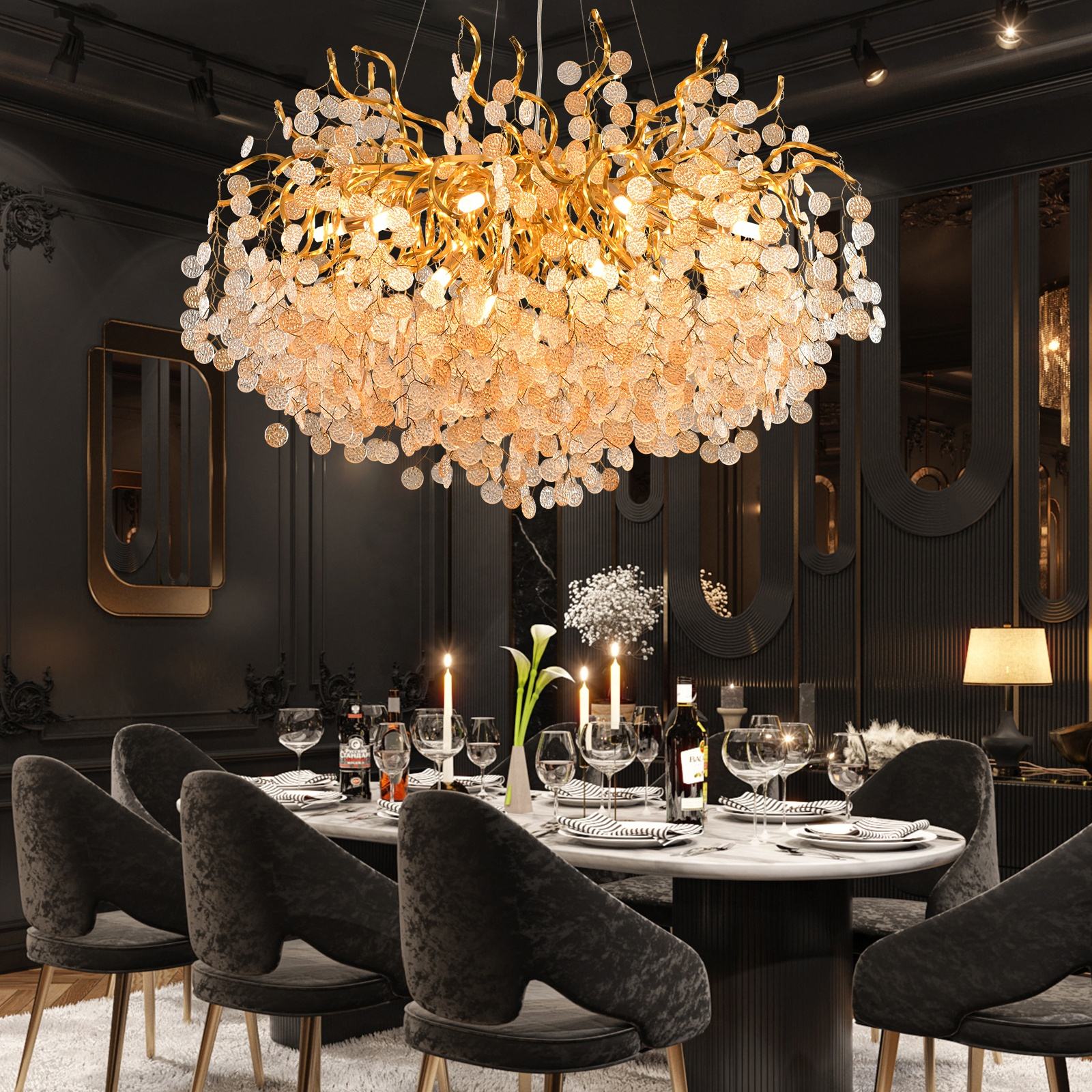 海外仓库送货现代分店水晶吊灯豪华餐厅卧室灯照明金色| Alibaba.com