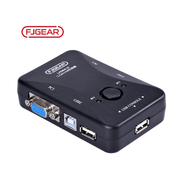 FJGEAR Cheap Price 2 Port rs 232 Switch Kvm Switch for 2 Computer Sharing USB Port VGA Port Manually