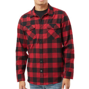 2023 chemises à carreaux gris noir Logo personnalisé différentes couleurs chemises en flanelle de coton polyester - Product Image 5