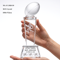 Trophée de rugby en cristal de haute qualité, gravé au laser 3D, design de joueur et ballon givré, récompense sportive MVP, vente chaude