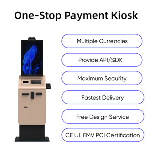 Kiosque de paiement automatique à écran tactile capacitif d'intérieur avec SDK, accepteur de billets et de pièces, recycleur, lecteur de cartes, imprimante A4, boîtier métallique, sur pied - Product Image 2