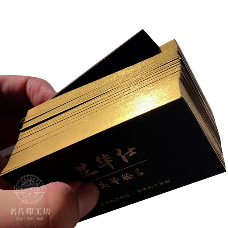 Tùy chỉnh Rose Gold Foil dập nóng thẻ màu đen giấy in ấn sang trọng thẻ kinh doanh với Rose Gold cạnh