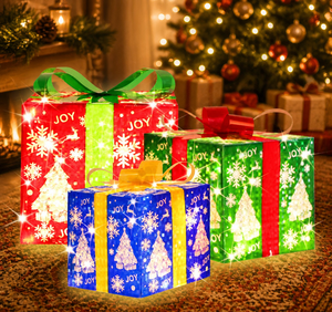 Caja de Regalo Navideña con Luces Decorativas, 3 Piezas, Funciona con Pilas, Control Remoto, Iluminación Navideña para Interiores/Exteriores, 50 LED, IP42 - Product Image 1