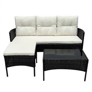 High Quality Modern Classic Black <b>Rattan</b> <b>Sofa</b> Set KD Steel Frame Tempered Glass Table for Indoor/Outdoor Garden Patio Leisure - Product Image 2