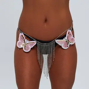 Rhinestone feminino cintura africana, tamanho sexy, contas, cintura, borboleta, camada de corrente, com amuleto, sexy, joias para o corpo, para clube