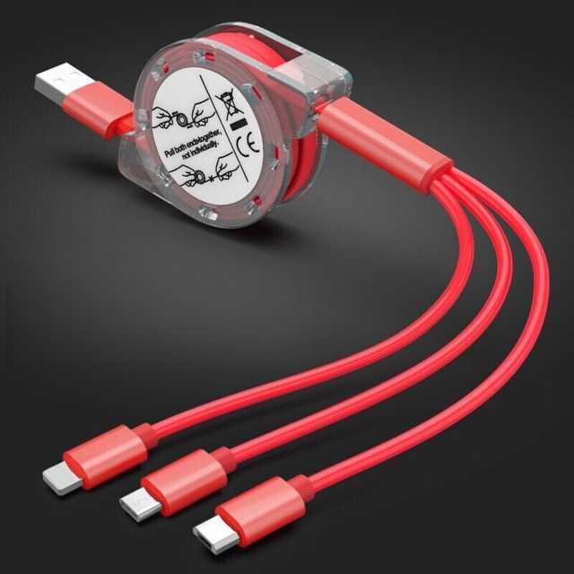 MQ 3 in 1 Retractable Charging Cable Fast Charging Multi USB Cable Type C Micro USB IOS Compatible Car Use Gift
