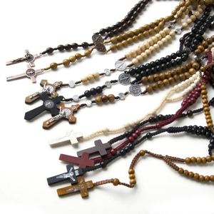 เครื่องประดับโรซารี่คาทอลิก จี้ไม้กางเขนนักบุญเบเนดิกต์ ลูกประคำไม้ทำมือ ของขวัญทางศาสนาสำหรับเทศกาลอีสเตอร์ ขายส่ง - Product Image 4