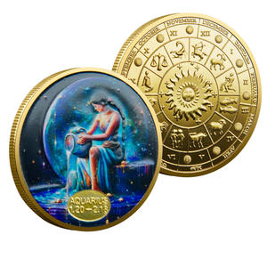 Moneda Conmemorativa Coleccionable de Aleación de Zinc Fundida a Presión con Diseño de Animal del Zodíaco Tradicional de Acuario y Color Personalizado - Product Image 1