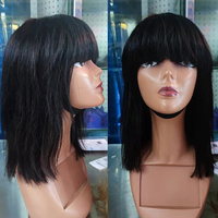 Wig Rambut Asli Letsfly Straight Bang Murah Grosir Wig Full Machine Natural dengan Poni 10-18 Inch Wig Murah