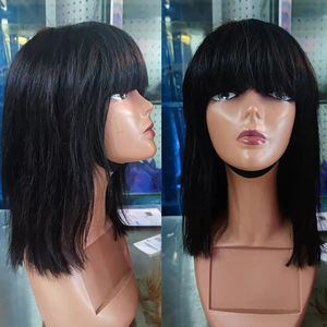 Pelucas Letsfly con flequillo recto, baratas al por mayor, pelucas completas hechas a máquina, cabello humano natural con flequillo, de 10 a 18 pulgadas, pelucas económicas. - Product Image 2