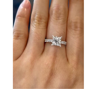 2.00CT Princess Cut Lab Grown <b>Diamond</b> Engagement <b>Ring</b> with Pave Band in 14K Gold Elegant Bridal Fine Jewelry Gift - Product Image 1