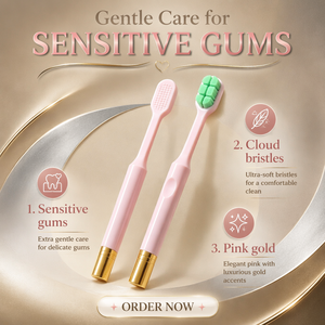 <span class=keywords><strong>Brosse</strong></span> à dents douce pour soins des gencives sensibles, manche premium rose doré, poils vert menthe, nettoyeur de langue arrière - Product Image 2