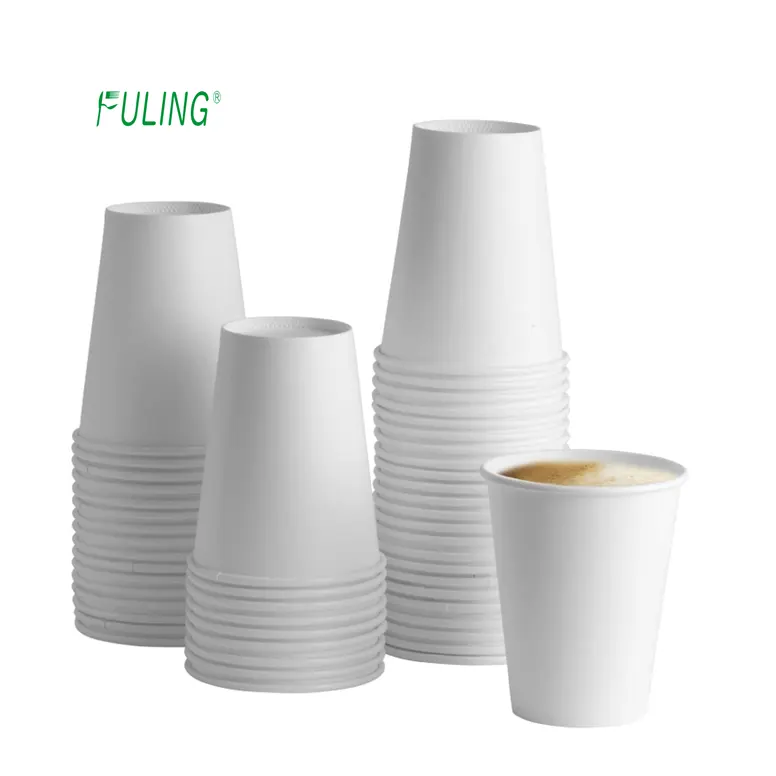 Single Wall White Paper Hot Cups Disposable 7/8/12/16oz for Hot/Cold Drinks 