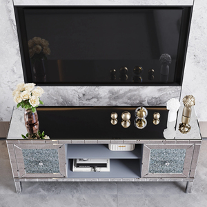 <b>Mirrored</b> TV Stand 60 Inch Crushed Diamond Glass <b>Doors</b> Modern Media Console Living Room Adjustable Storage - Product Image 2