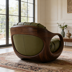Poltrona Lounge Moderna di Lusso in Legno Massello e Pelle, Poltrona Relax Retrò in Pelle Cerata Verde, <span class=keywords><strong>Divano</strong></span> Singolo di <span class=keywords><strong>Design</strong></span> - Product Image 4