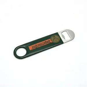 Premiums Dark Green Vinyl Coated Handle Bartender Tool Metal Flat Blade Speed Beer Bottle Opener With Customized Printed Logo