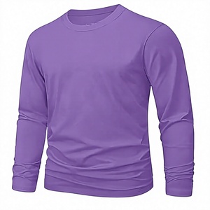 T-shirt à manches longues pour homme, mode été, haute qualité, col rond, couleur unie, tricoté, coupe classique, décontracté, vente en gros - Product Image 1