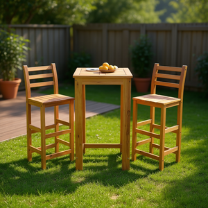Ensemble de bar de jardin en bois d'acacia massif, 2 chaises, table, finition naturelle, meubles d'extérieur durables, design moderne - Product Image 2